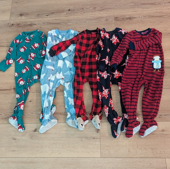 Lot Of 5 Boy’s Footie Pajamas Size 3T Fleece Carter's Holiday Christmas Santa - Picture 1 of 2